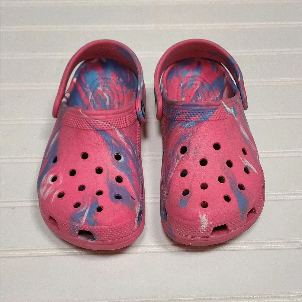 Crocs Classic Marbled Kids Clogs Sandals Size 1 Kids Pink